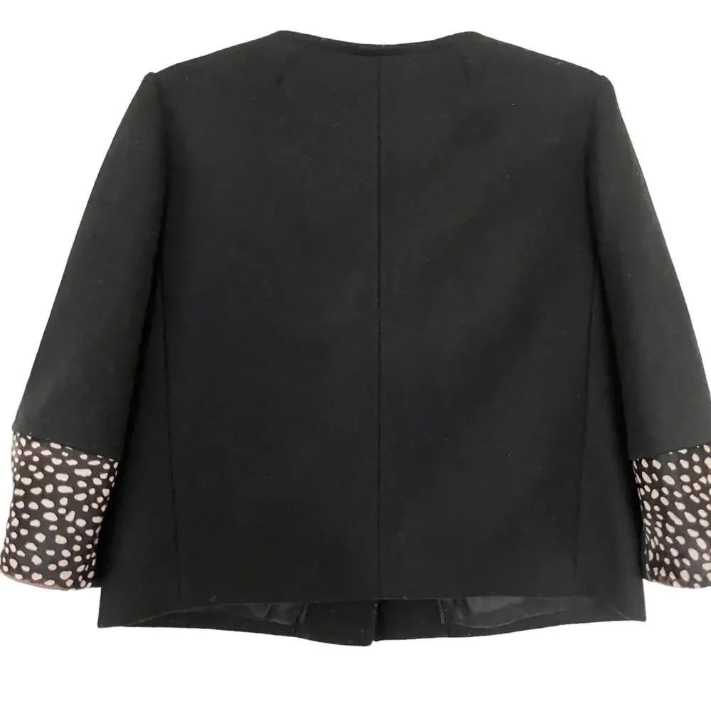 Tory Burch Peggy Calf Half Trimmed Wool Blend Jacket Black Women's Size 12